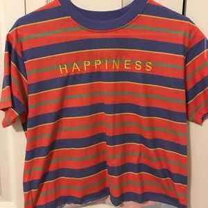 cropped striped “HAPPINESS” t-shirt